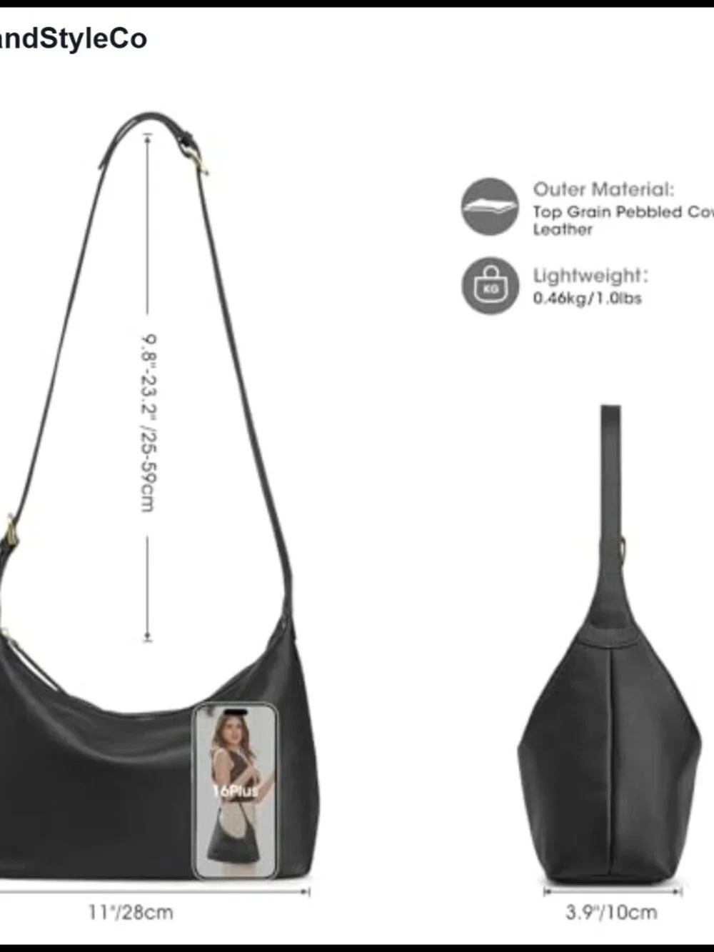 Genuine Leather Hobo Crossbody Bag for Women Shoulder Purse Work Casual